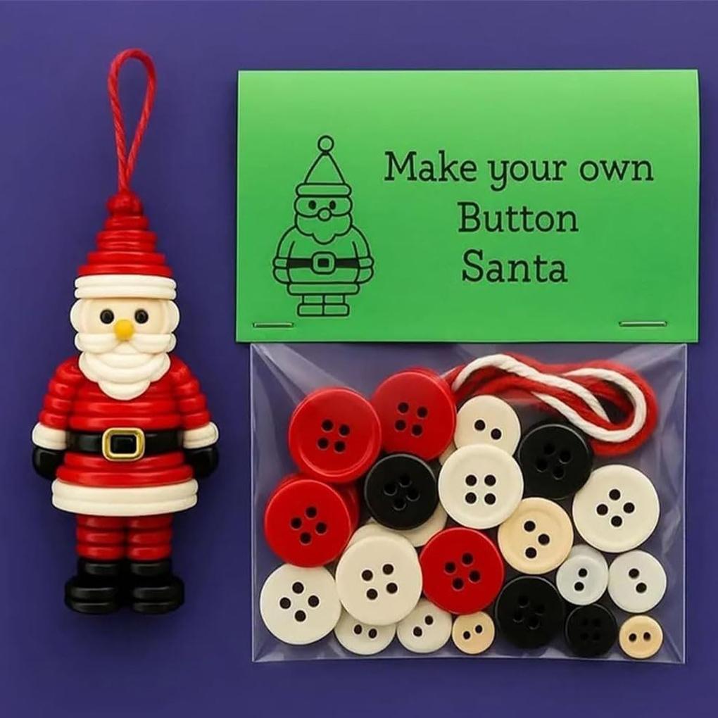 5 - Button Kit - DIY Button Handmade Kit, Novel Christmas Decorations. Santa and for Creative Decorations Gifts