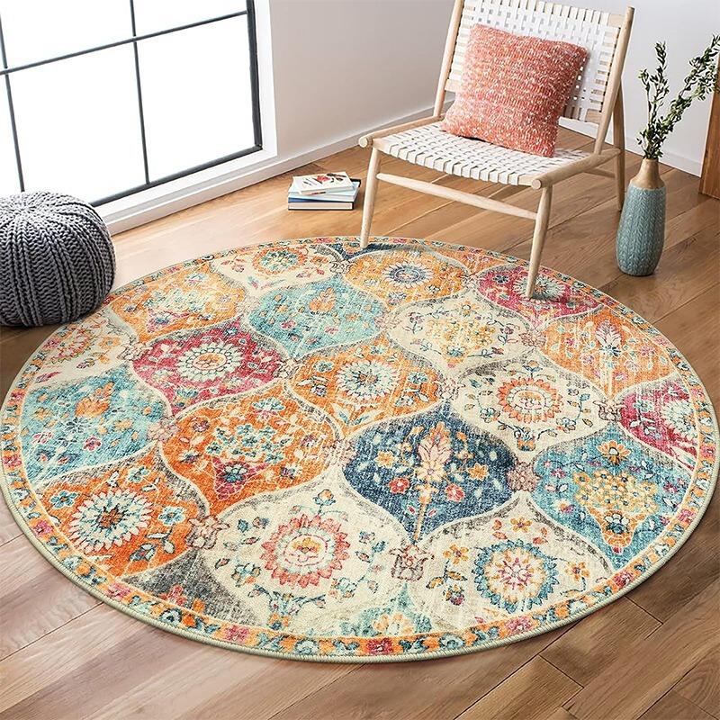 Vintage Floral Pattern Carpet Geometric Pattern Persian Style Rug Daily Home Decor Floor Mat for Living Room Bedroom Kitchen