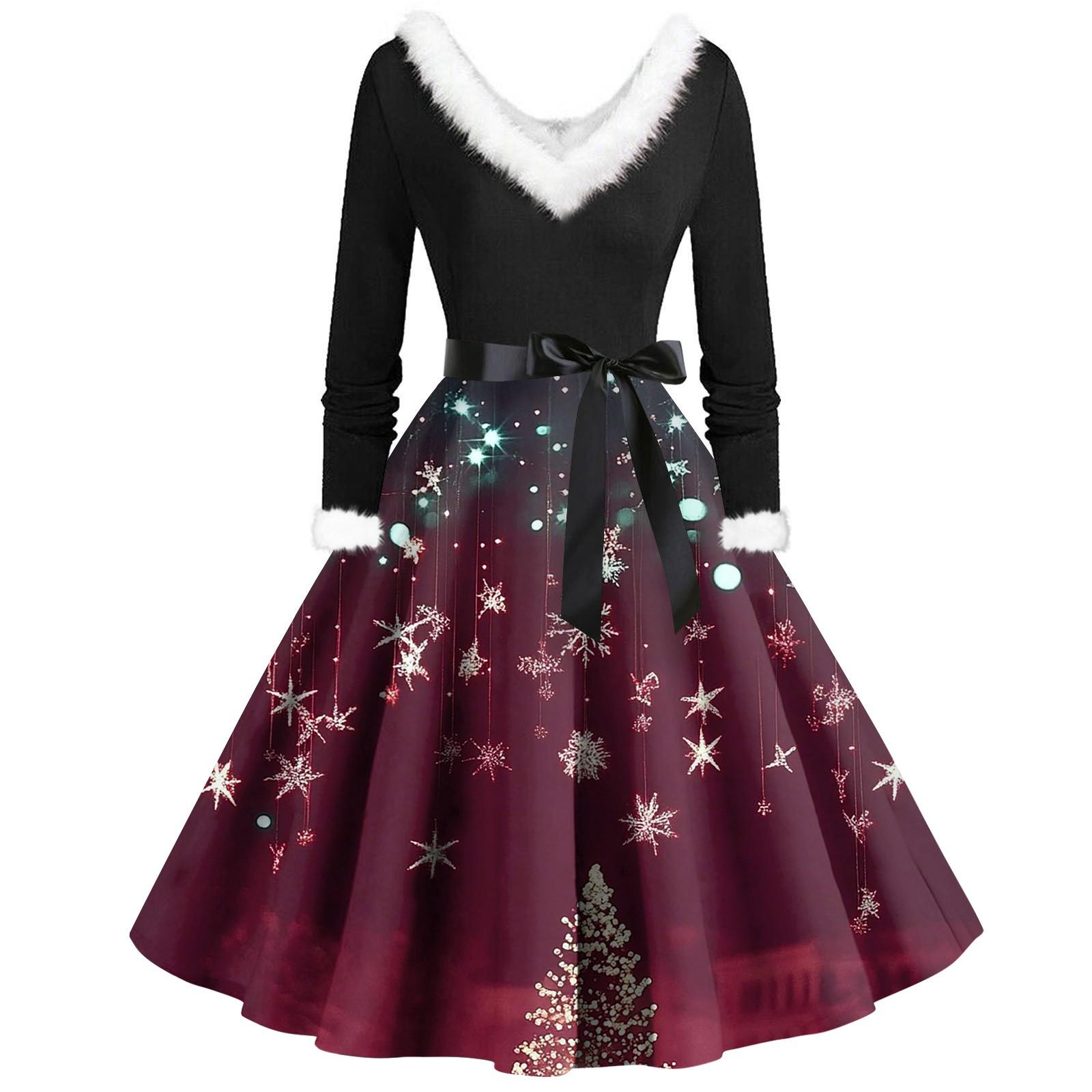 

Женские повседневные модные плюшевые платья с V-образным вырезом и рождественским принтом XXXXXL