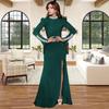 C7271 Women's Fashion Solid Color Long Sleeve Slit Dress with Hot Drilling