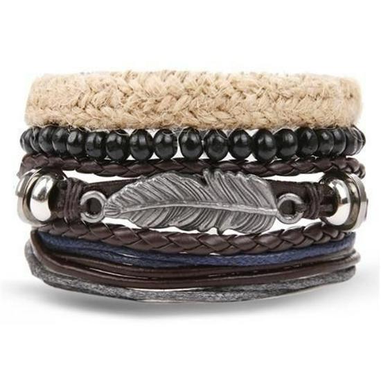 Schmetterling Stern Mond Anhänger Vintage Mehrschichtiges Lederarmband