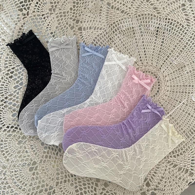 Womens Calf Socks, Sweet Girl Lace Ruffle Knee Socks Fashion Ladies Girl Princess Mesh Socks Campus Stockings