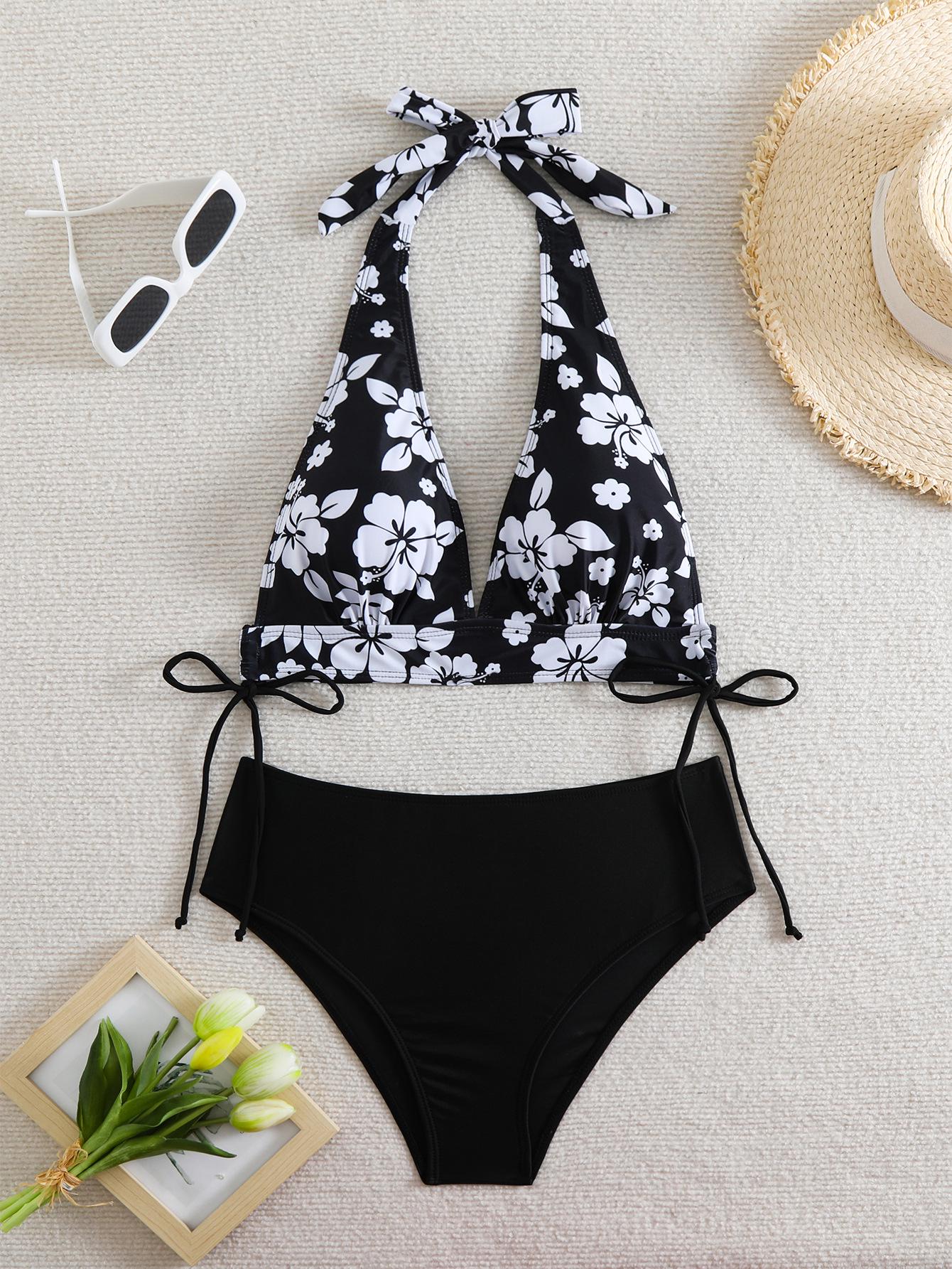 

Европейский и американский черный купальник бикини с халтером Large чёрный