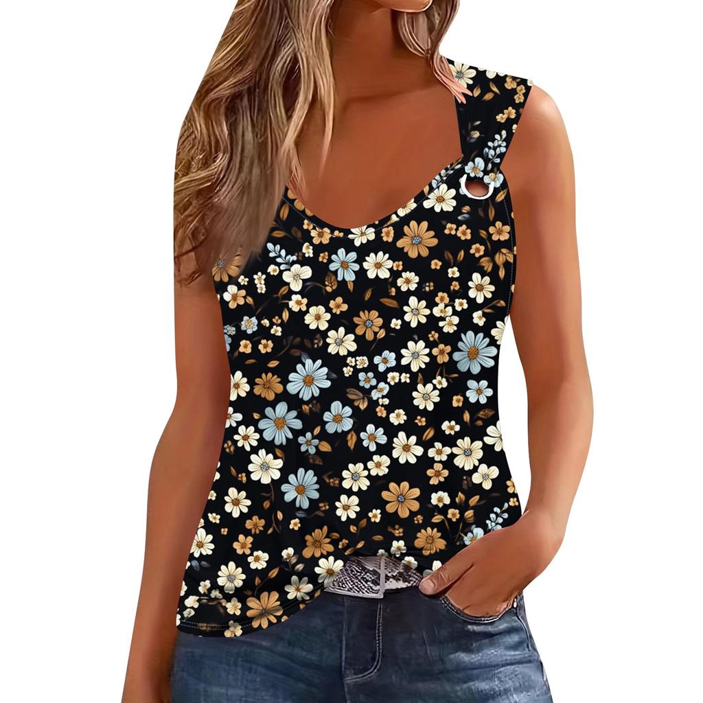 Womens Tank Top V Neck Basic Printed Casual Flowy Sleeveless Deep Side Cut Tops For Women