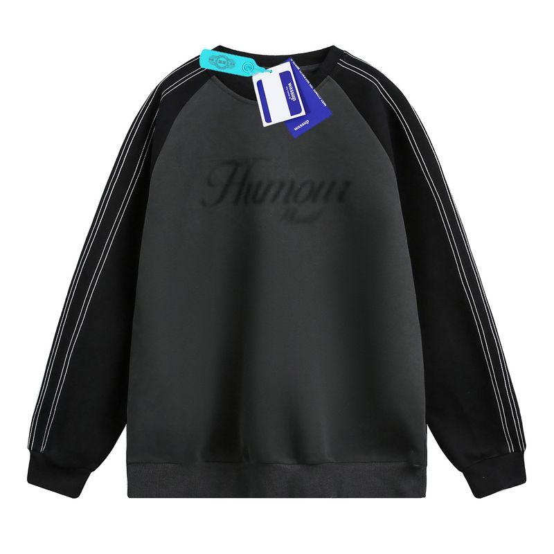 

Trendy Brand Raglan Sleeve Heavyweight Sweatshirt for Men, Autumn Loose Casual American Style Color-Blocking Black and White Crew Neck Long Sleeve Dark Gray X L