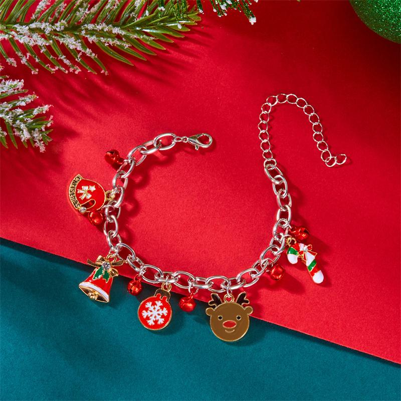 Merry Christmas Metal Chain Bracelet For Women Men Santa Claus Xmas Tree Snowflake Elk Snowman Bangles Girl Party Jewelry Gifts