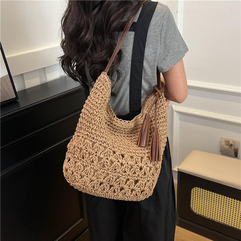 Summer Grass Woven Bag Women's New Fashionable Large Capacity Woven Shoulder Bag Seaside Vacation Style Commuter