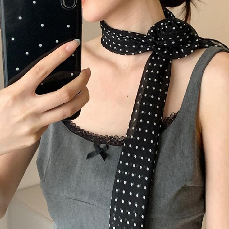 Fashionable Neck Scarf Lightweight Long Muffler with Elegant Round Dot and Rose Pattern Trendy Women's Accessory