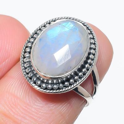 Natural Rainbow Moonstone Gemstone 925 Solid Sterling Silver Gift Ring S.6 G6W90