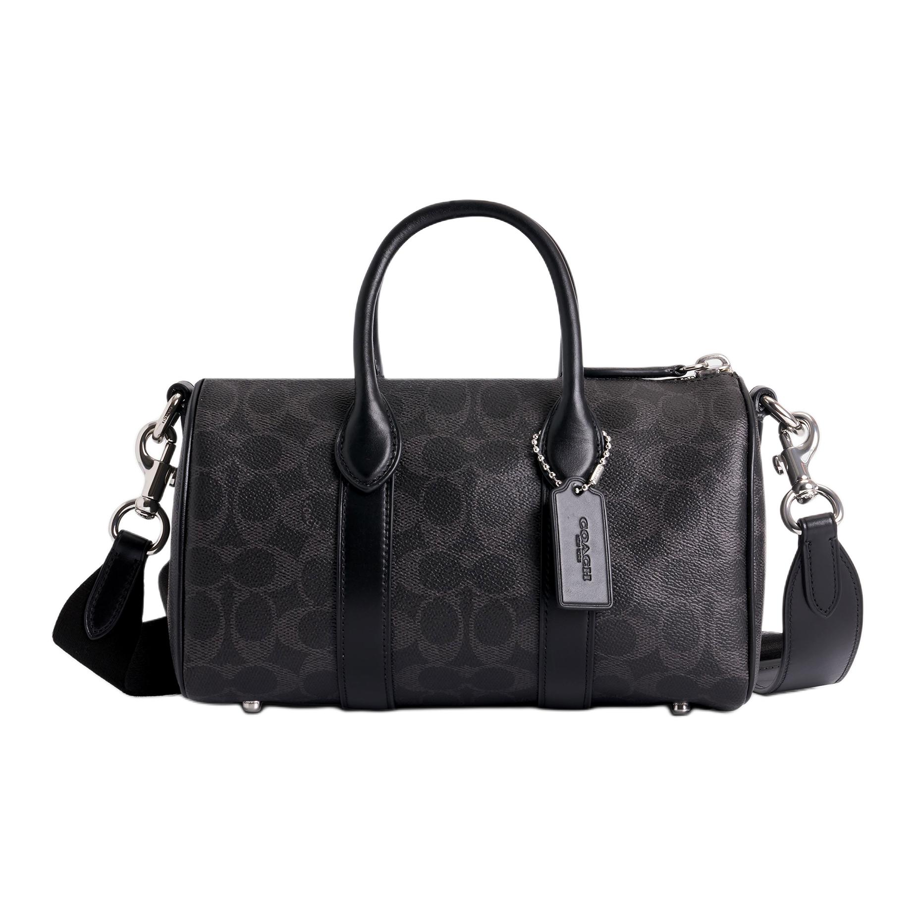 

Coach Compass 25 Brand Print Synthetic Leather Bowling Bag Unisex Shoulder Bag Black CCF49-OY2 Basic Set (Bag+Dust Bag)