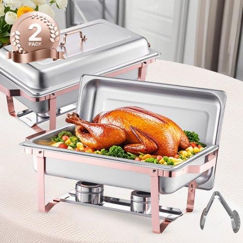VEVOR Chafing Dish Buffet Set, 8 Qt 2 Pack, Stainless Steel Chafer with 2 Full Size Pans