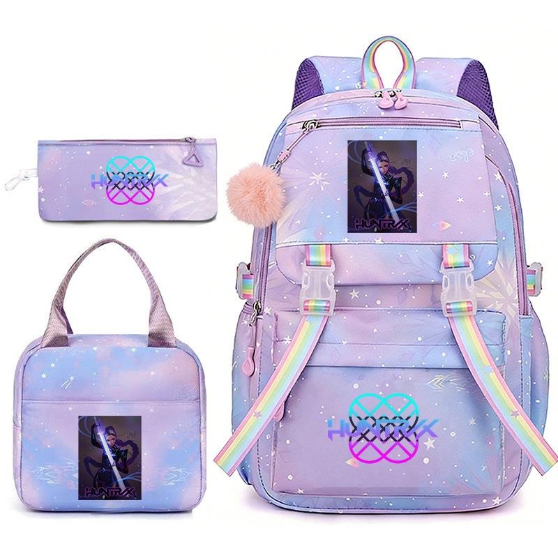 Huntrix Demon Hunters School Bag Meal Bag Pencil Bag Three-Piece Set Large Capacity Backpack Girls Elementary School Backpack