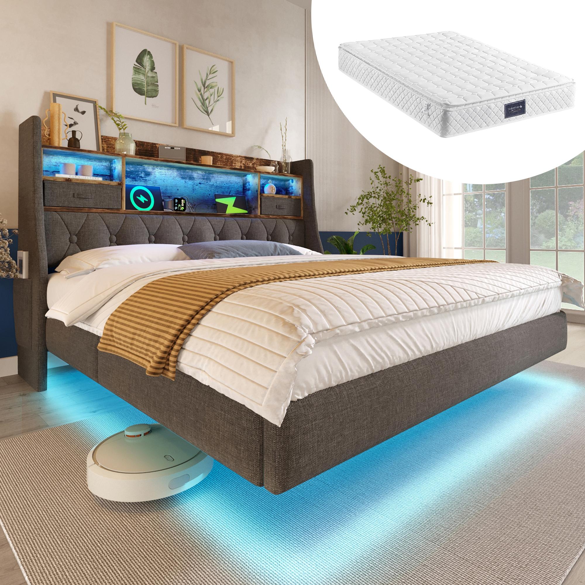 Upholstered Floating Bed 140x200 cm with