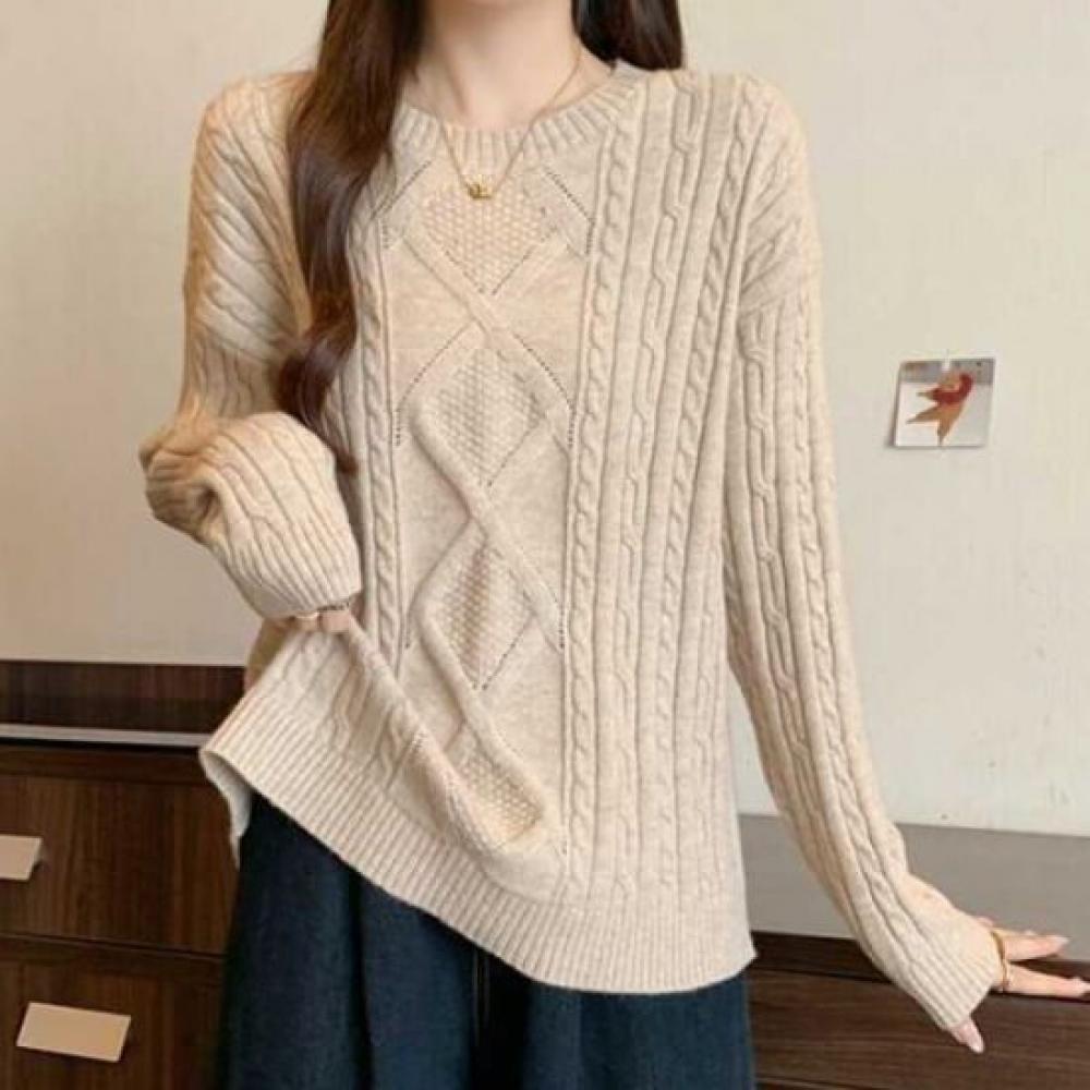 Navava Men S Cable Knit Round Neck Long Sleeve Knit Top Nk2424