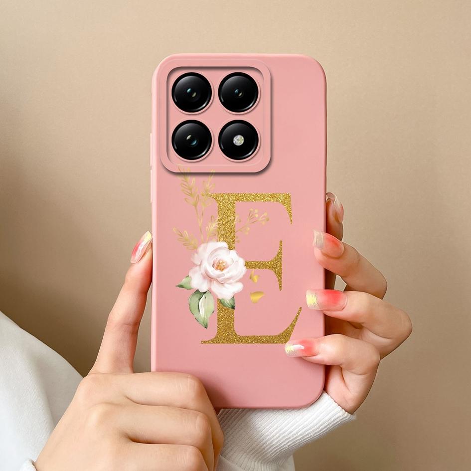 Liquid Soft Silicone Bumper For Xiaomi 14T Pro 5G 14 T Cover Pretty 26 Flower Letters Cases Anti Drop Housing Phone Shell Fundas