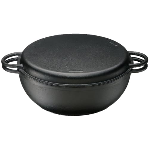 Ishigaki Iron Pot, Multi-Purpose Pot, IH Compatible, with Ceramic Bowl, Cast Iron, 33cm Wide X 26.5cm Deep X 12cm High, Iron Pot with Ceramic Bowl, Bo