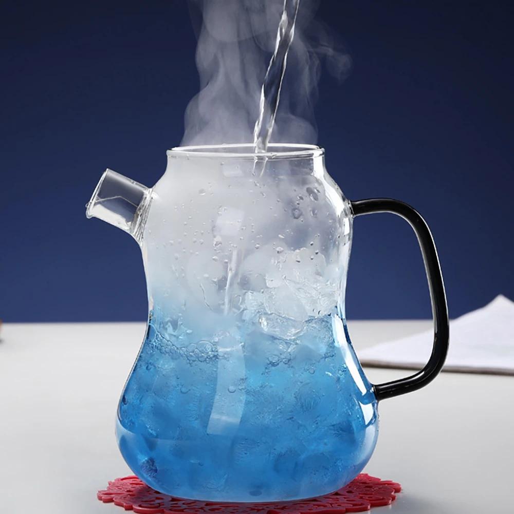 1,4l tepelně odolná skleněná konvice Květinová konvice na čaj Velká modrá skleněná nádoba na ovocnou šťávu Keramická konvice