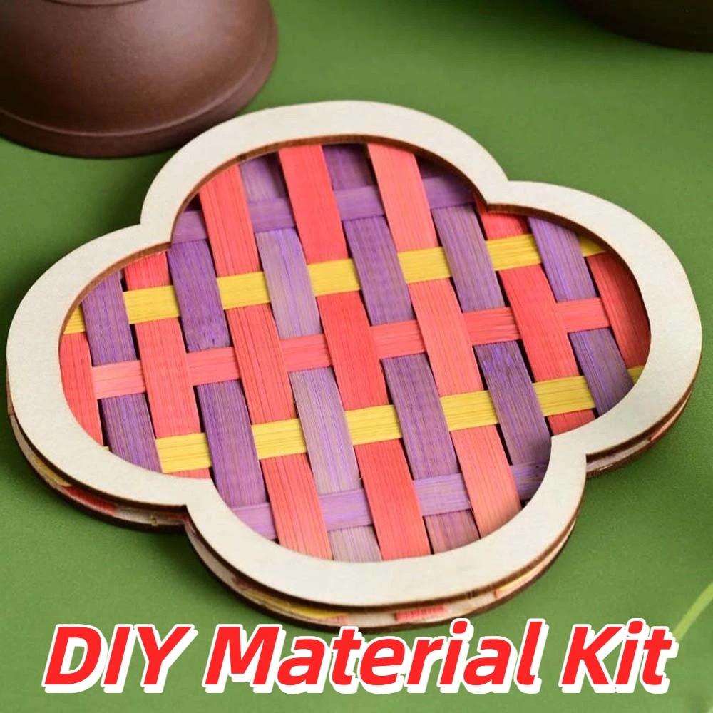 Natural Wood Bamboo Coaster DIY Eco-Friendly Handmade Cup Mat Woven Coaster Pack Team Building Style 6