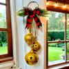 Christmas Bell Decoration 17.7" Hanging Jingle Bells with Plaid Bow Pine Needles Red Berries Rustic Holiday for Door