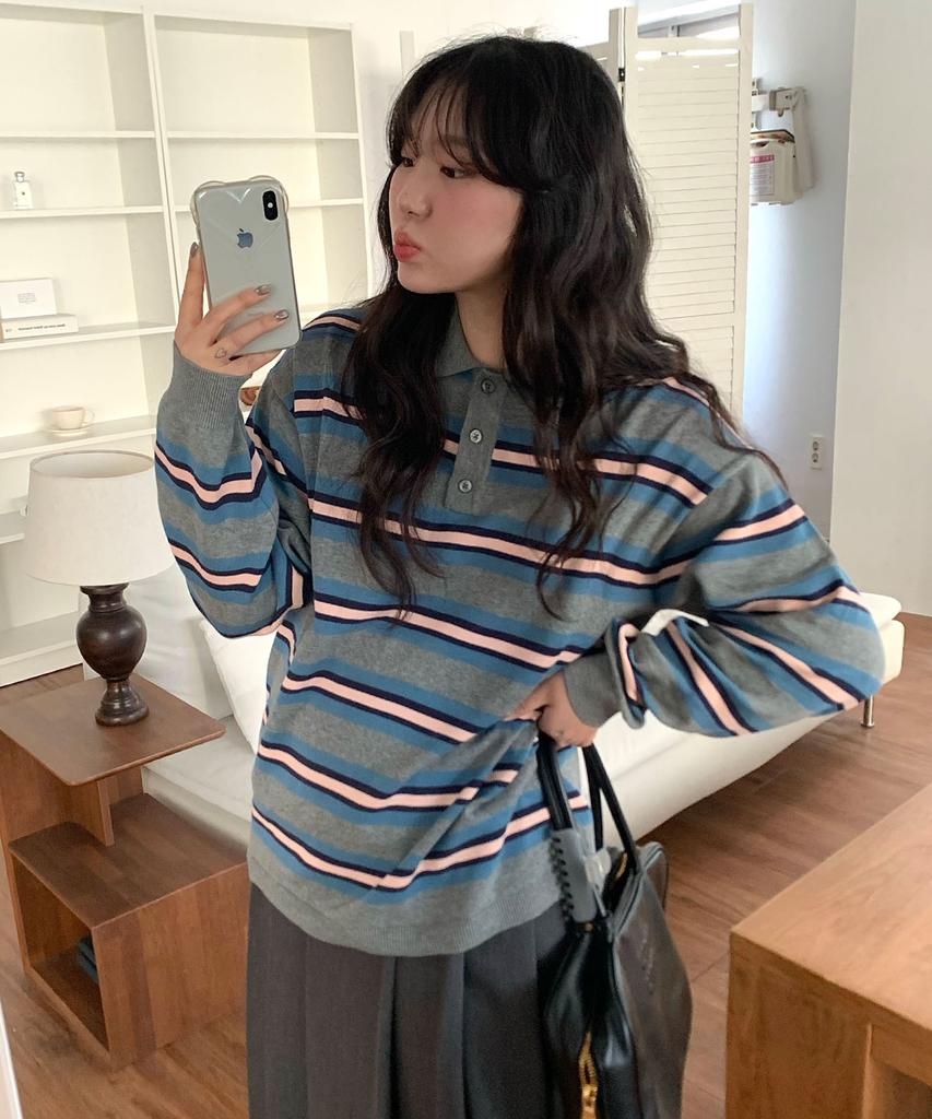 CGP (Women) Striped Collar Knit - Gray