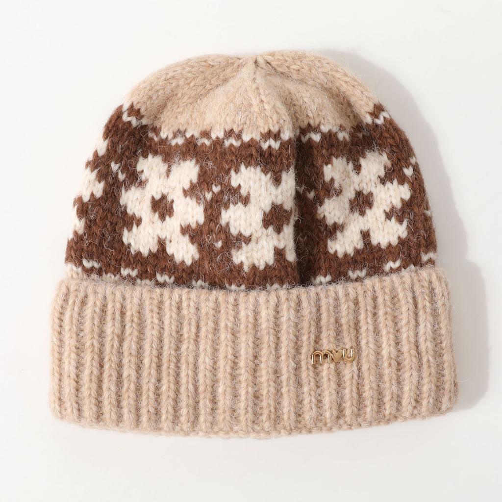 Retro Literary Children's Jacquard Knitted Hat Autumn and Winter Thickened Versatile Woolen Hat for Boys and Girls Cold Hat Melon Skin Hat