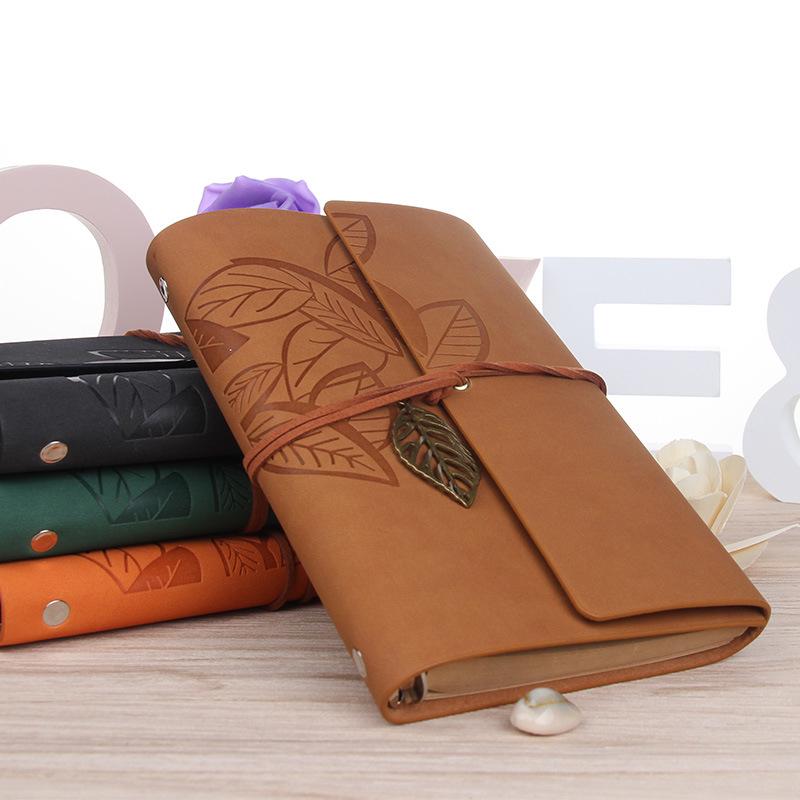 Retro Leaf Notebook School Office Stationery Diary Notepad Literature PU Leather Note Book Traveler Journal Planners Gifts