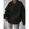 Elegant Fleece Top Women Pullover Regular Crew Neck Loose Fit Sweatshirt Casual Velvet Hoodie