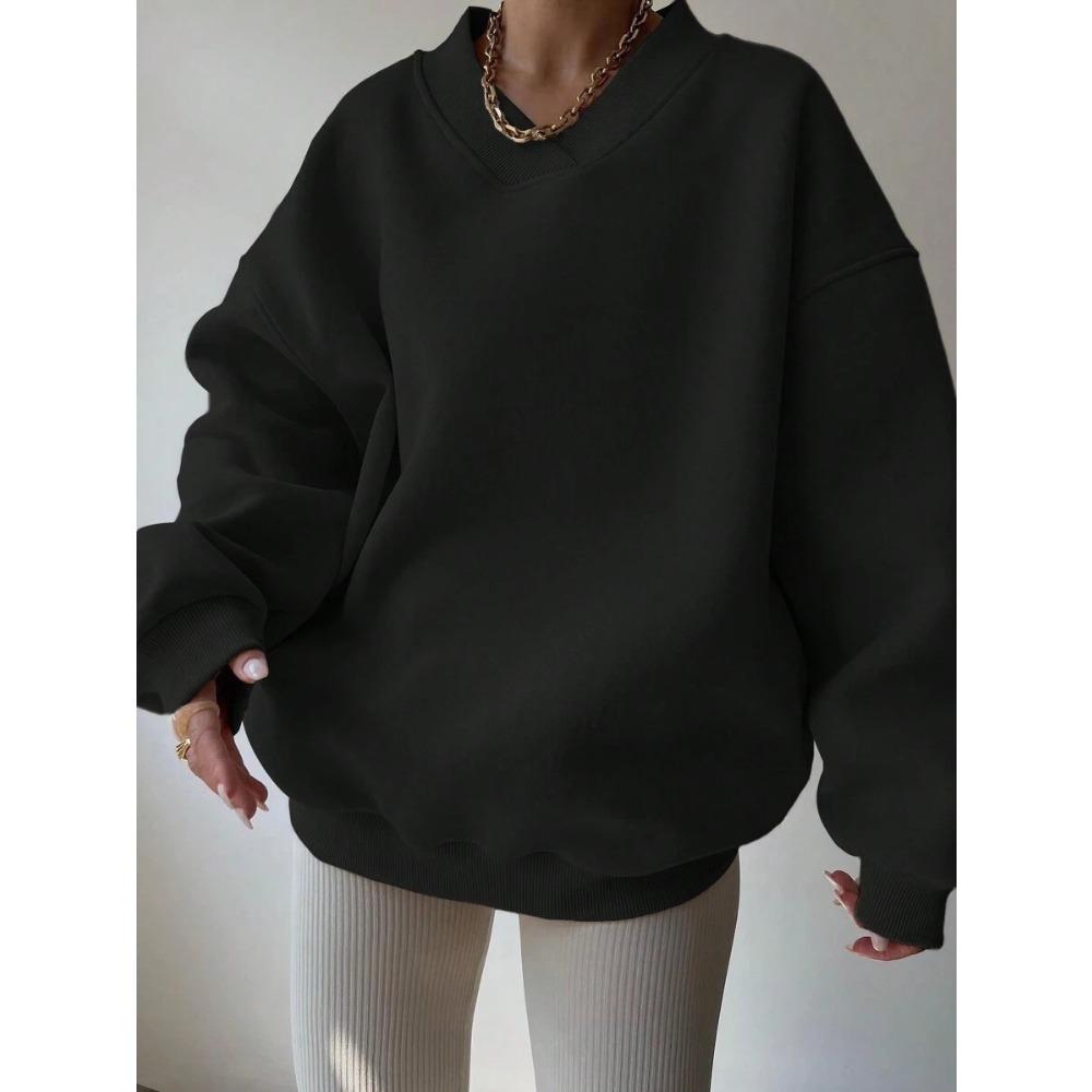 Elegant Fleece Top Women Pullover Regular Crew Neck Loose Fit Sweatshirt Casual Velvet Hoodie