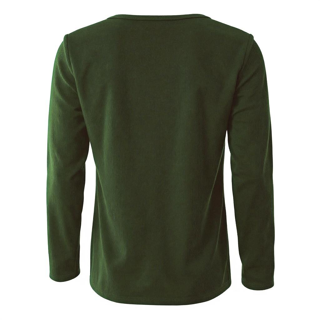 Damen Casual Mode U-Ausschnitt Knopf Einfarbig Langarm Oberteil