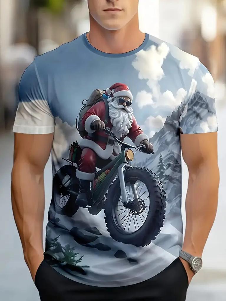 New Funny Men's T-Shirt Christmas New Year Fashion Santa Claus And The Motorcycle Pattern Printed T-Shirt Men's Fashion Tee Tops