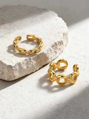Twisted Rope Paperclip Chain Link Ring for Women, Stainless Steel Open Adjustable Stacking Party Jewelry