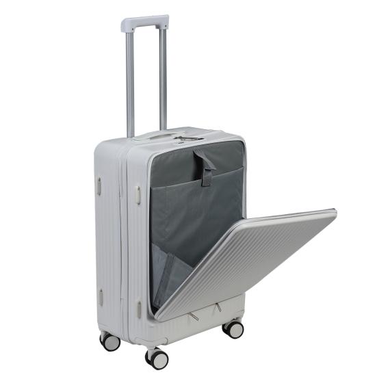 24-Zoll-Koffer, Handgepäck mit Frontöffnung, Handgepäckkoffer mit eingebautem Schloss, mit Getränkehalter & USB Typ-C-Ladeanschluss & Handyhalter