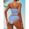 Trendy Tankini Swimsuit Set Blue Striped Two Piece Bathing Suit with High Waist Bottoms Summer Two Piece