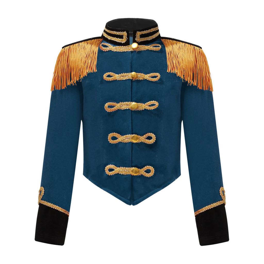 Costume Cosplay Direttore del Circo di Halloween per Bambini Ragazzi Ragazze Giacca a Maniche Lunghe con Frange e Nappe Costumi Schiaccianoci Tamburino Maggiore
