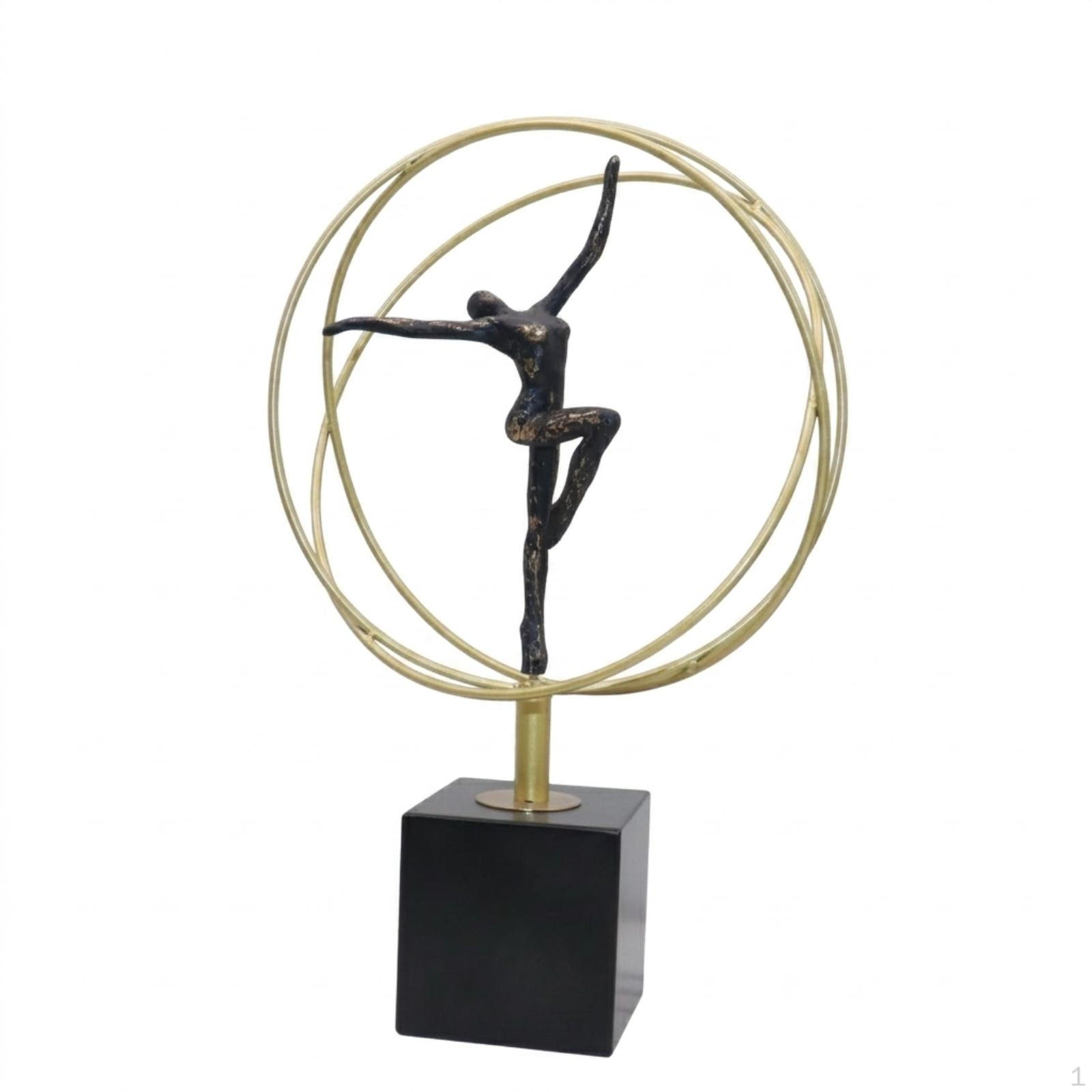 Dancer Statue with Circular Frame Modern Abstract Metal Sculpture Minimalist Tabletop