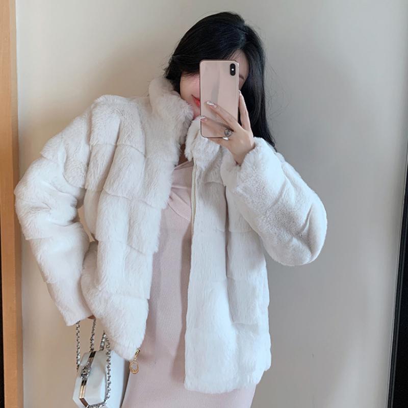 

Франция Элегантный меховой теплый короткий пальто женский зимняя флисовая винтажная куртка со стоячим воротником шерстяная корейская модная дизайнерская одежда 2024 Новинка L белый