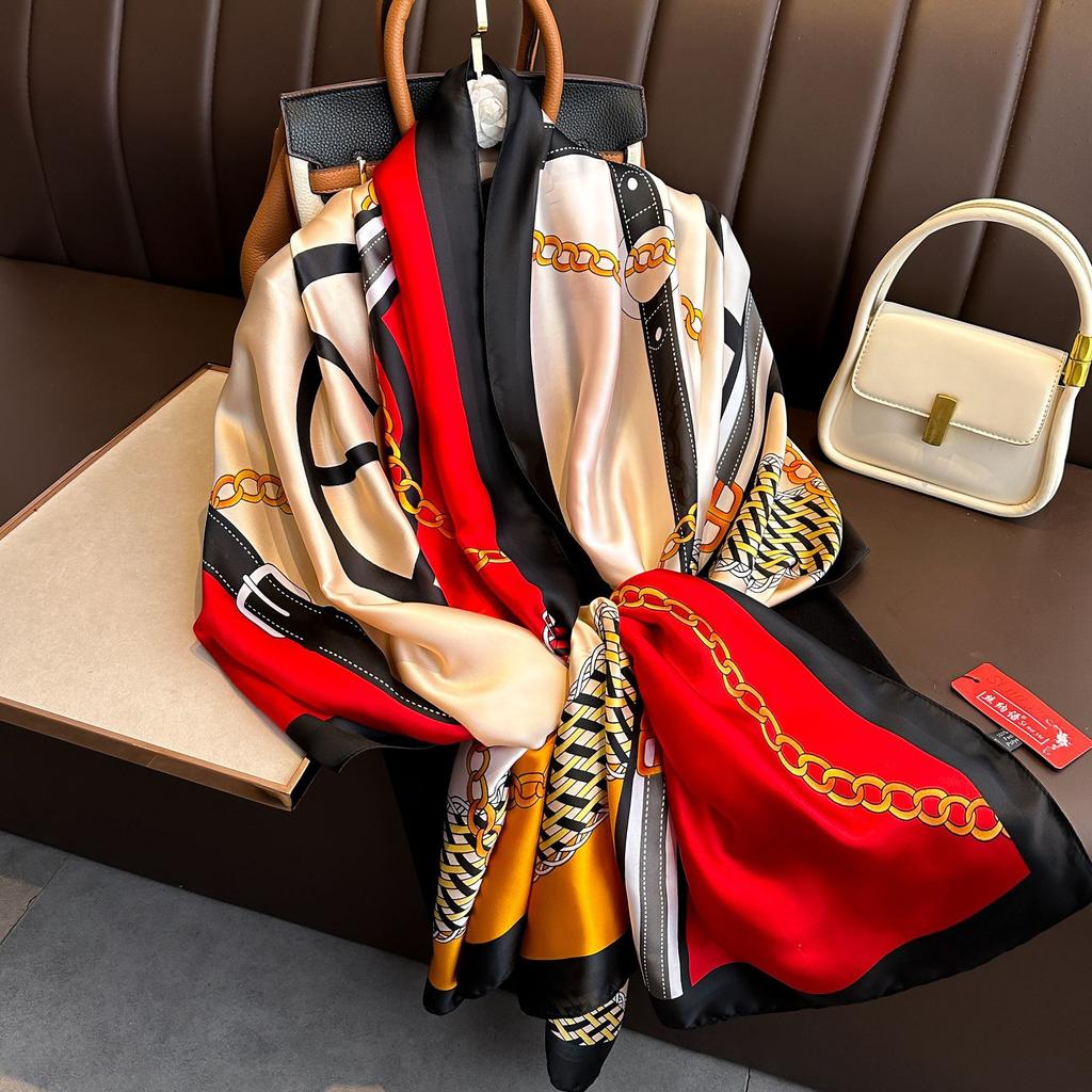 New Long Silk Scarf Women Print Hair Neck Square Office Ladies Shawl Bandanna Muslim Hijab Handkerchief Muffler Foulard Female