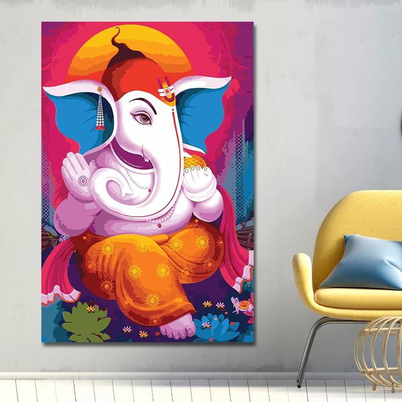 Abstrakcyjny obraz na płótnie z bogiem słonia, plakaty z bogiem hinduskim, wydruki Ganesha, sztuka ścienna do wystroju salonu Cuadros bez ramki