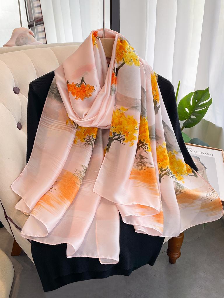 180*90Cm Luxury  Women Summer Silk Scarves Shawl Lady Wrap Soft Female Europe Designer Beach Bandanna