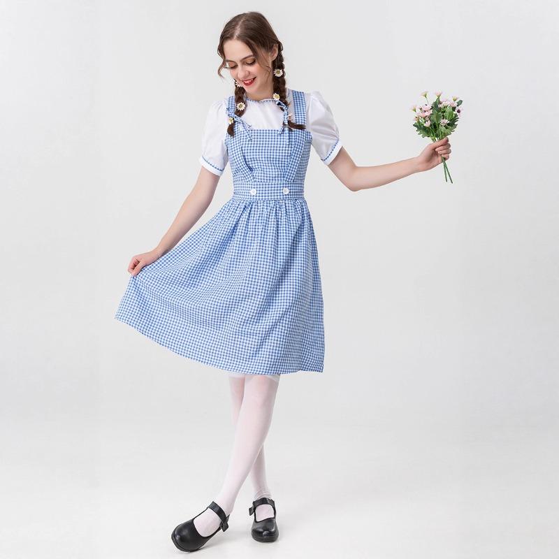 Halloween Parent-Child Adventures of Oz Blue plaid dress with headdress, daily cute style skirt