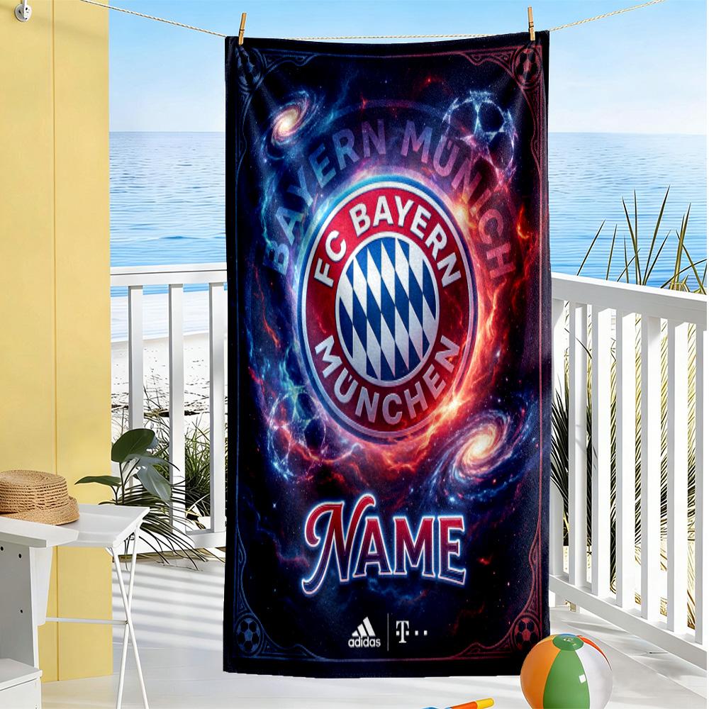 Galactic Bayern Munich Crest Customize Text Beach Towel High Absorbency & Quick-Dry Perfect for Traveling Yoga Camping and Swimming