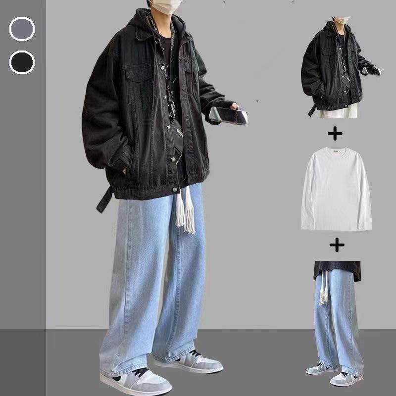 

Мужская модная джинсовая куртка и комплект-тройка – Стильный, свободный крой для весны и осени S