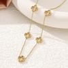 3 In 1 Three-dimensional Hydraulic Hollow Stainless Steel 18K Lucky Grass Four-leaf Clover Chen Lady Bracelet Necklace Stud Earrings Set