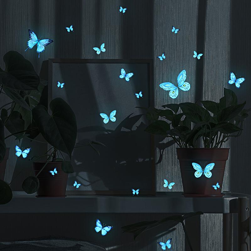 1 Set Creative Luminous Wall Stickers Self-adhesive Fluorescent Home Decor Blue Butterfly DIY