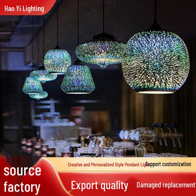 3D Colored Glass Pendant Lamp - Creative Industrial Style LED Lighting for Restaurant & Bar Decor.