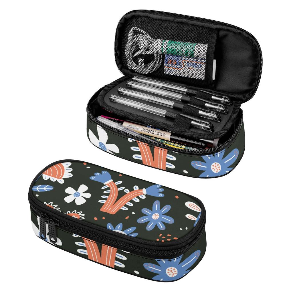 Pen Case Large Capacity 300D Polyester Zip Around Closure with Main Compartment Mesh Pocket and Pen Slots for Classroom Use