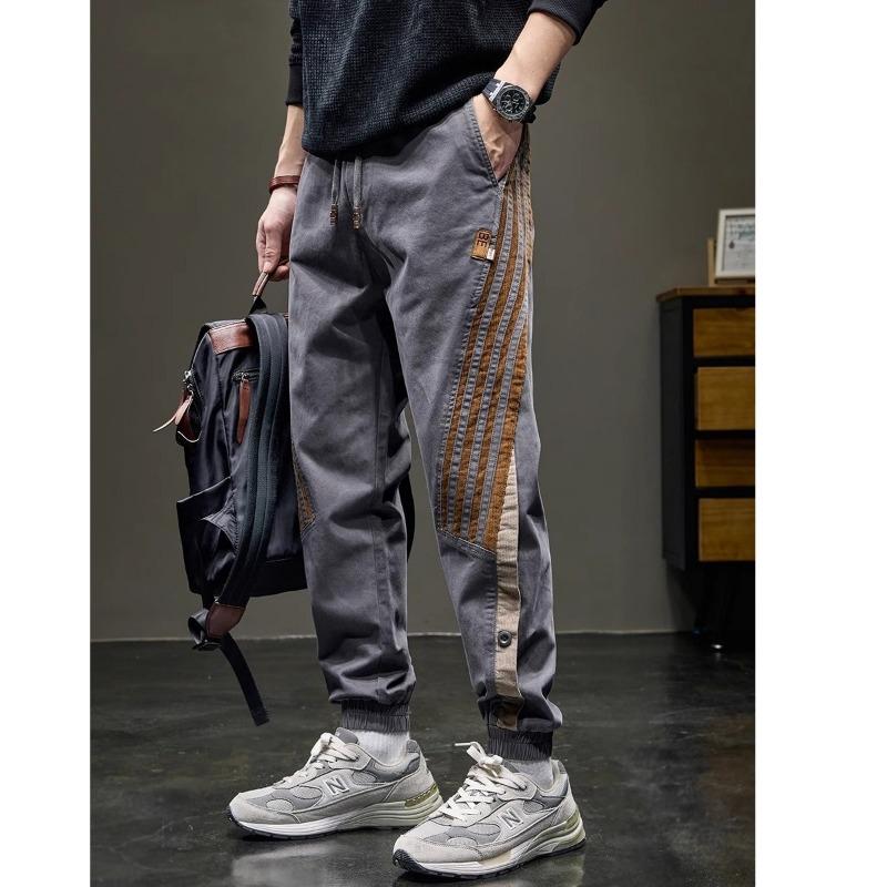 

Spring striped splicing casual pants men s trendy overalls spring new models M серый