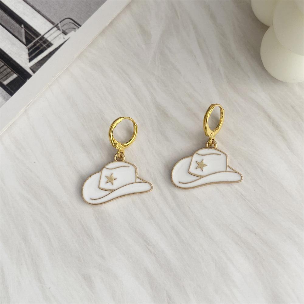 Pinkdudu Vintage Cowboy Hat Zinc Alloy Drop Earring Cute Glass Dripping Boots Hoop Earring Simple Trendy Earring PD2228