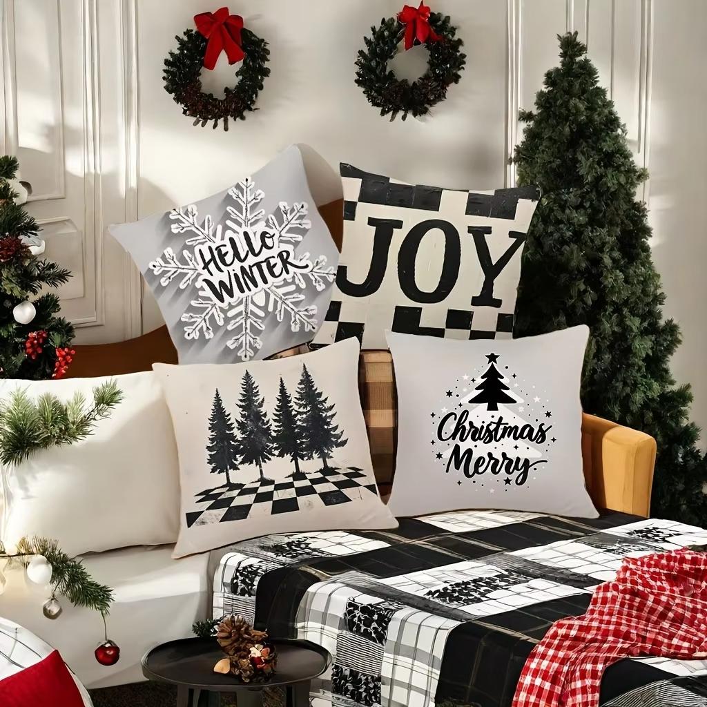 Christmas Pillowcases | Hello Winter Snowflake/JOY/Pine Trees/Merry, Room & Home Holiday Decor