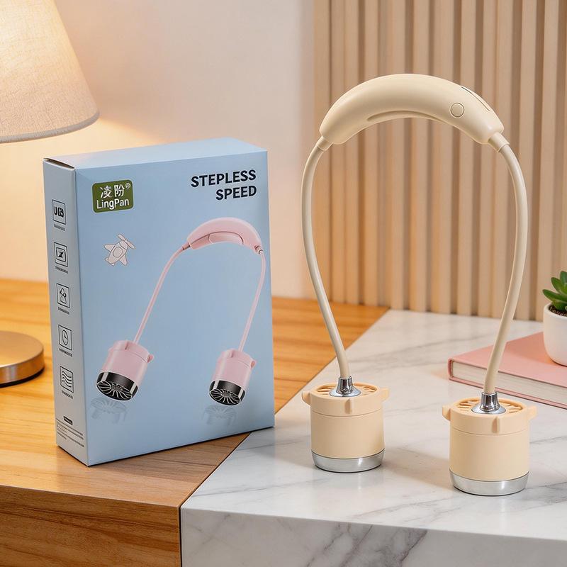 Modny mały wentylator montowany na szyi z wieloma ustawieniami prędkości, ładowanie przez USB, wentylator montowany na szyi dla leniwych, przenośny wentylator montowany na szyi